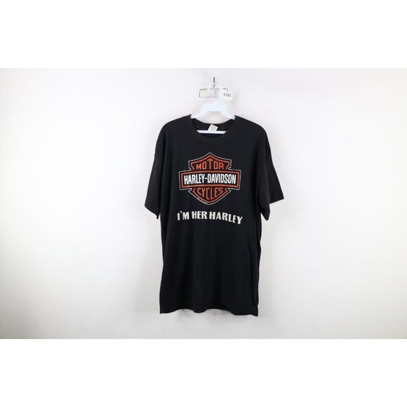 Vintage 80s Harley Davidson Mens XL Distressed Spell Out Big Logo T-Shirt USA